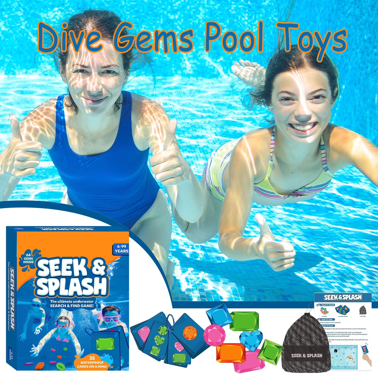 Kids Outdoor Learning Activities - Dive Gems Pool Toys Colorful Gem