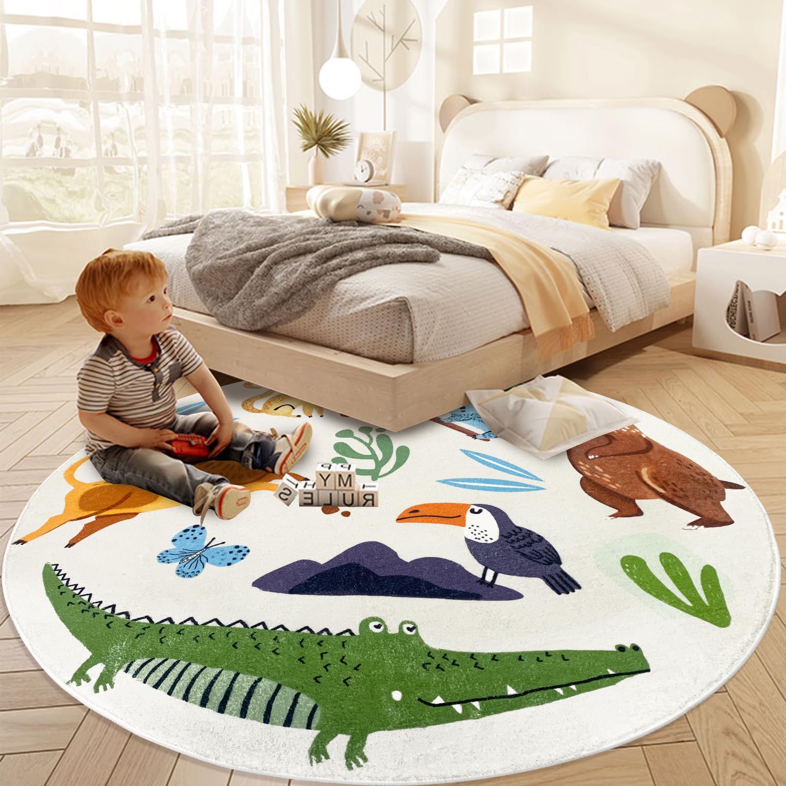 Kids Outdoor Zoo - Kids Rug Carpet Round Zoo Animal