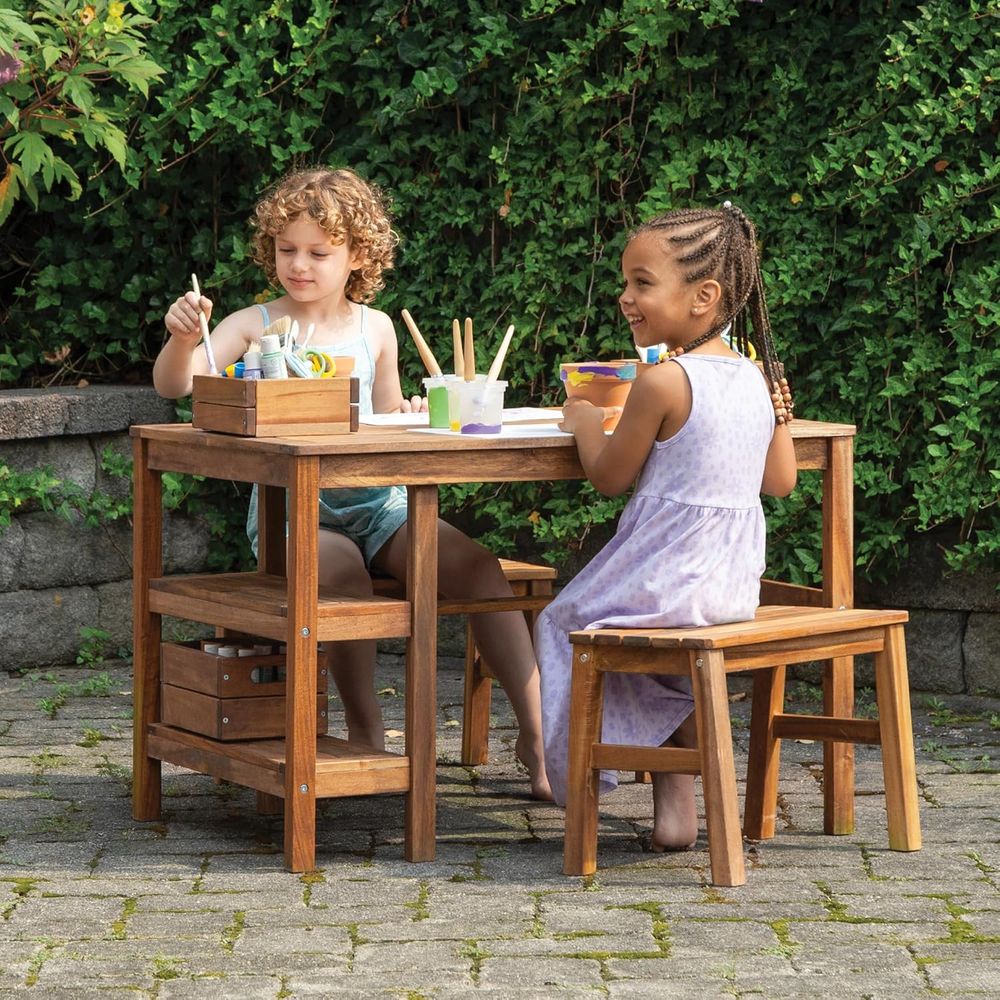 Kids Outdoor Play Table - Kids Outdoor Crat Table and 2