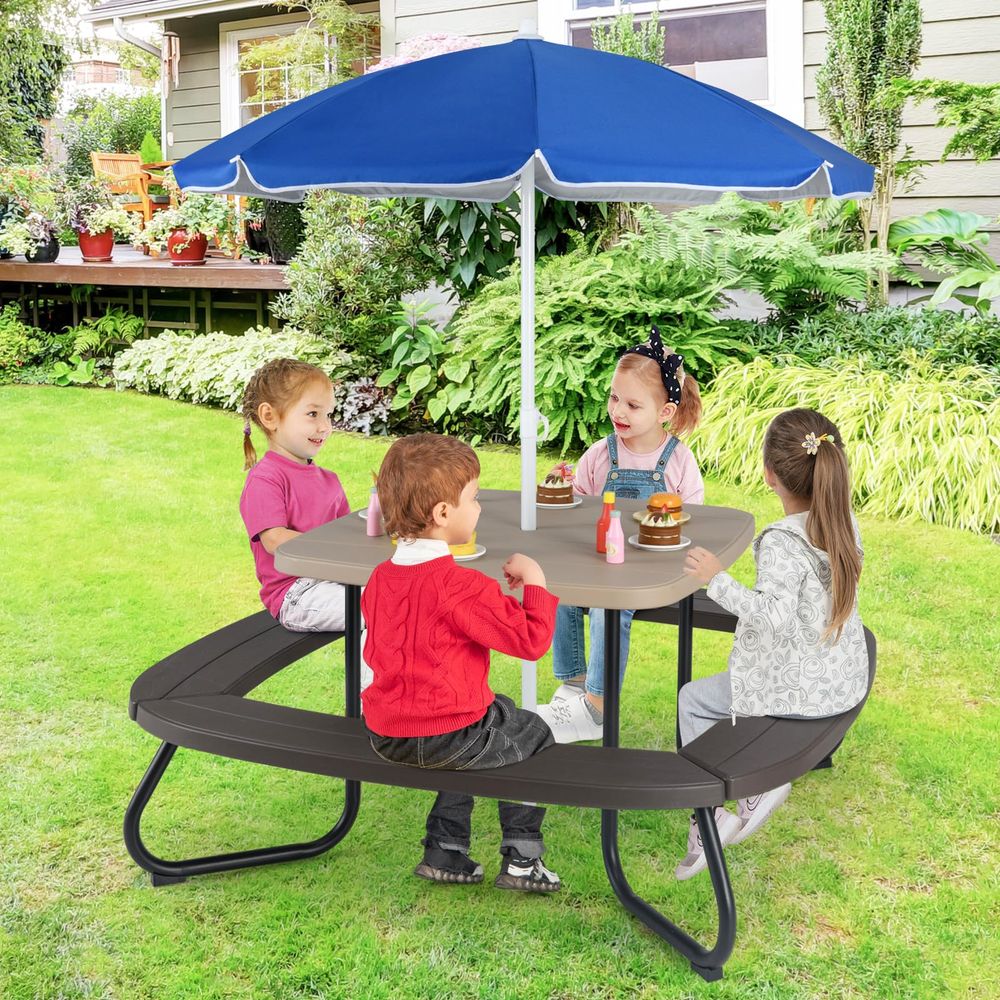 Kids Outdoor Table And Chairs With Umbrella - Kids Picnic Table, 8 Person Kids