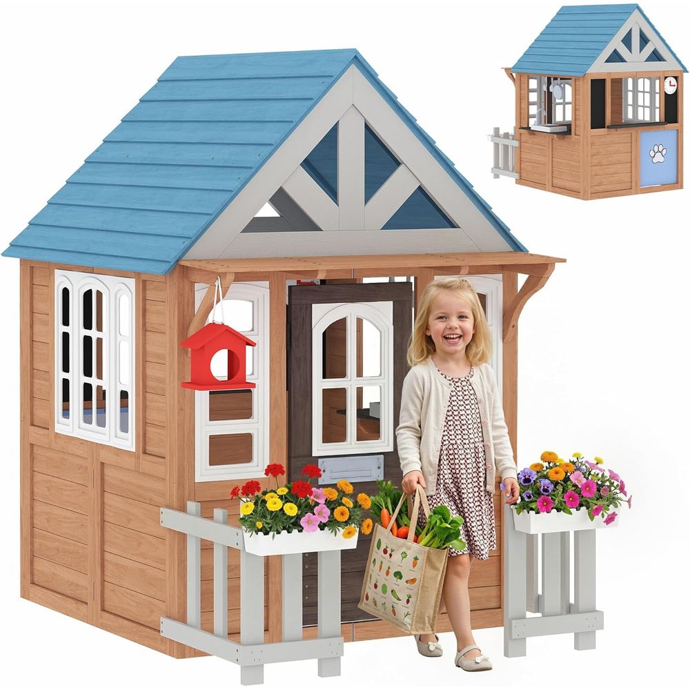 Qaba Kids Outdoor Playhouse - Qaba Outdoor Playhouse with Pet Door,