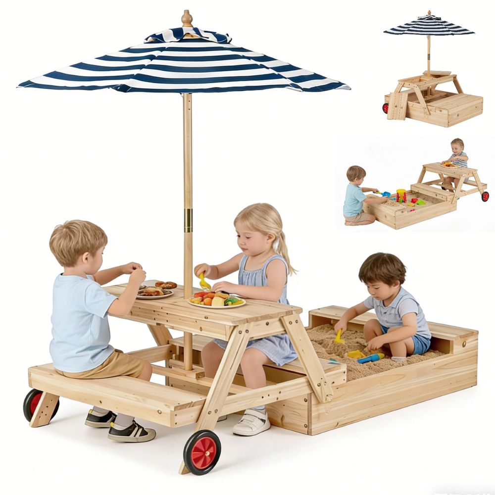 Kids Outdoor Wooden Table - Kids Picnic Table with Sandbox, Fir