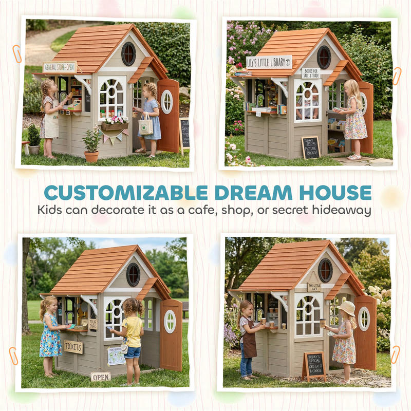 Qaba Kids Outdoor Playhouse - Qaba Outdoor Playhouse, Wooden Kids Playhouse