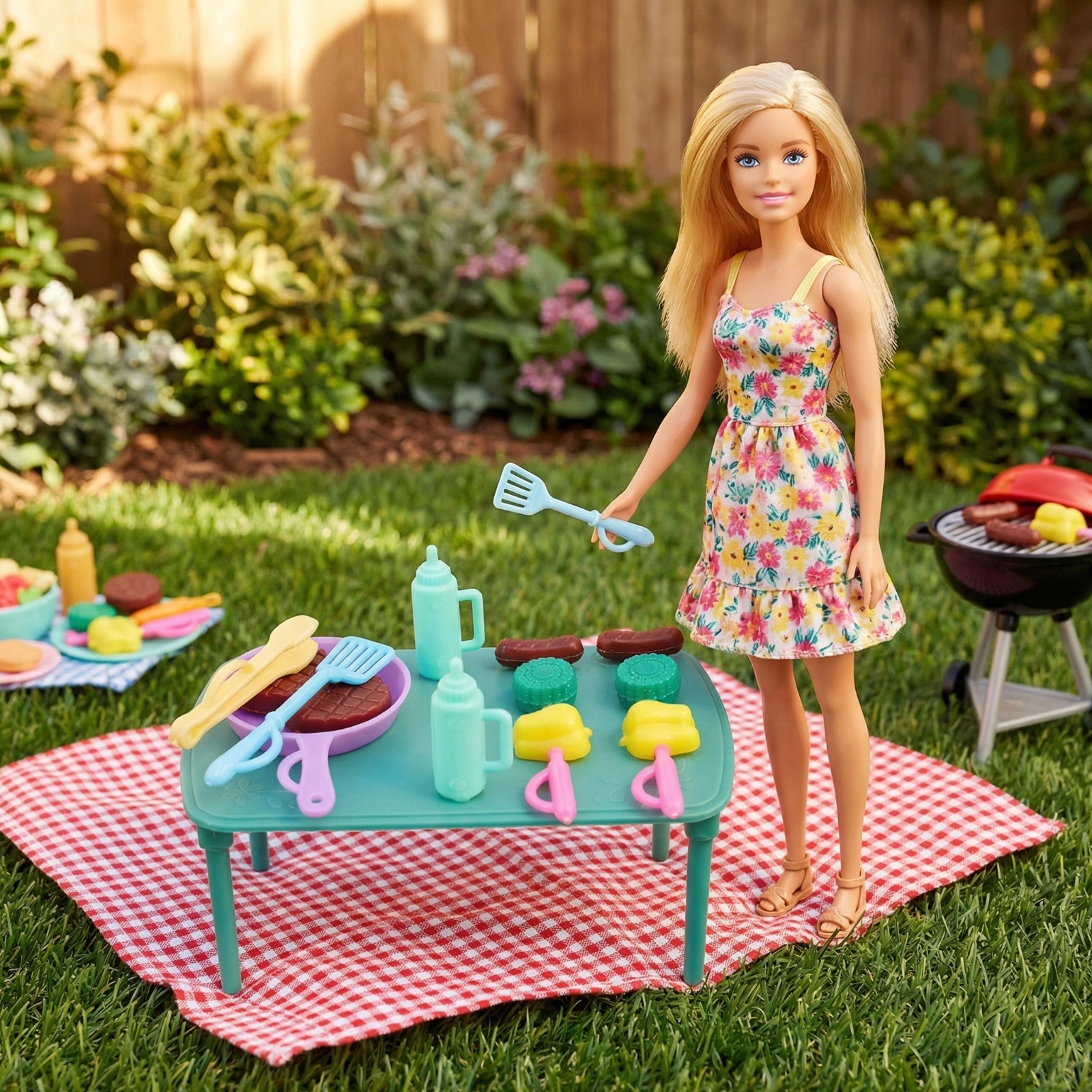 Kids Outdoor Play Table - Doll Outdoor BBQ Picnic Playset Pretend