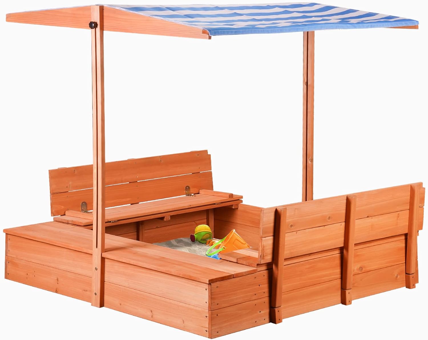 Kids Outdoor Play - Wooden Sandbox with Cover and Storage