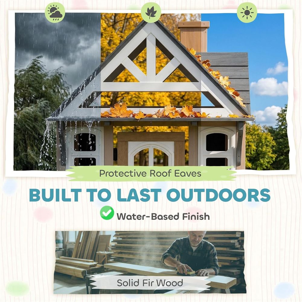 Qaba Outdoor Playhouse, Wooden - Qaba Kids Outdoor Playhouse ulasan dan harga