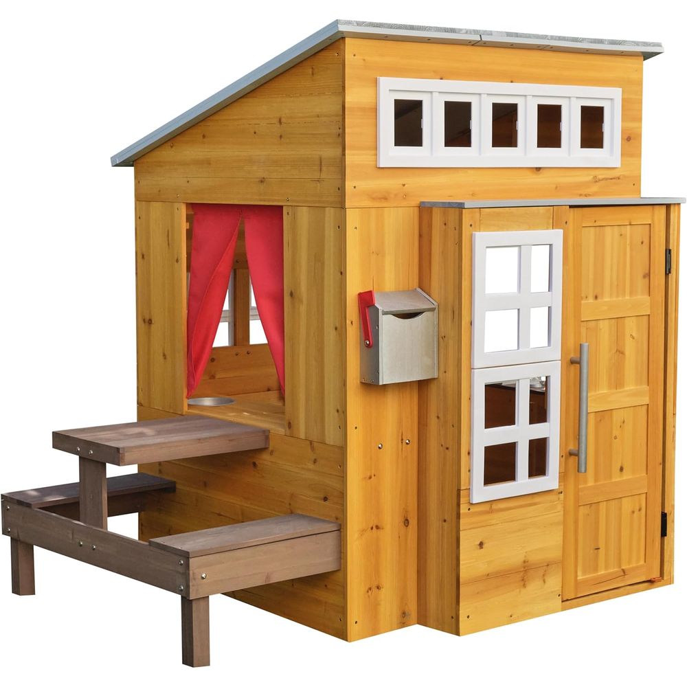KidKraft Modern Wooden Playhou - Kids Outdoor Wooden Table ulasan dan harga
