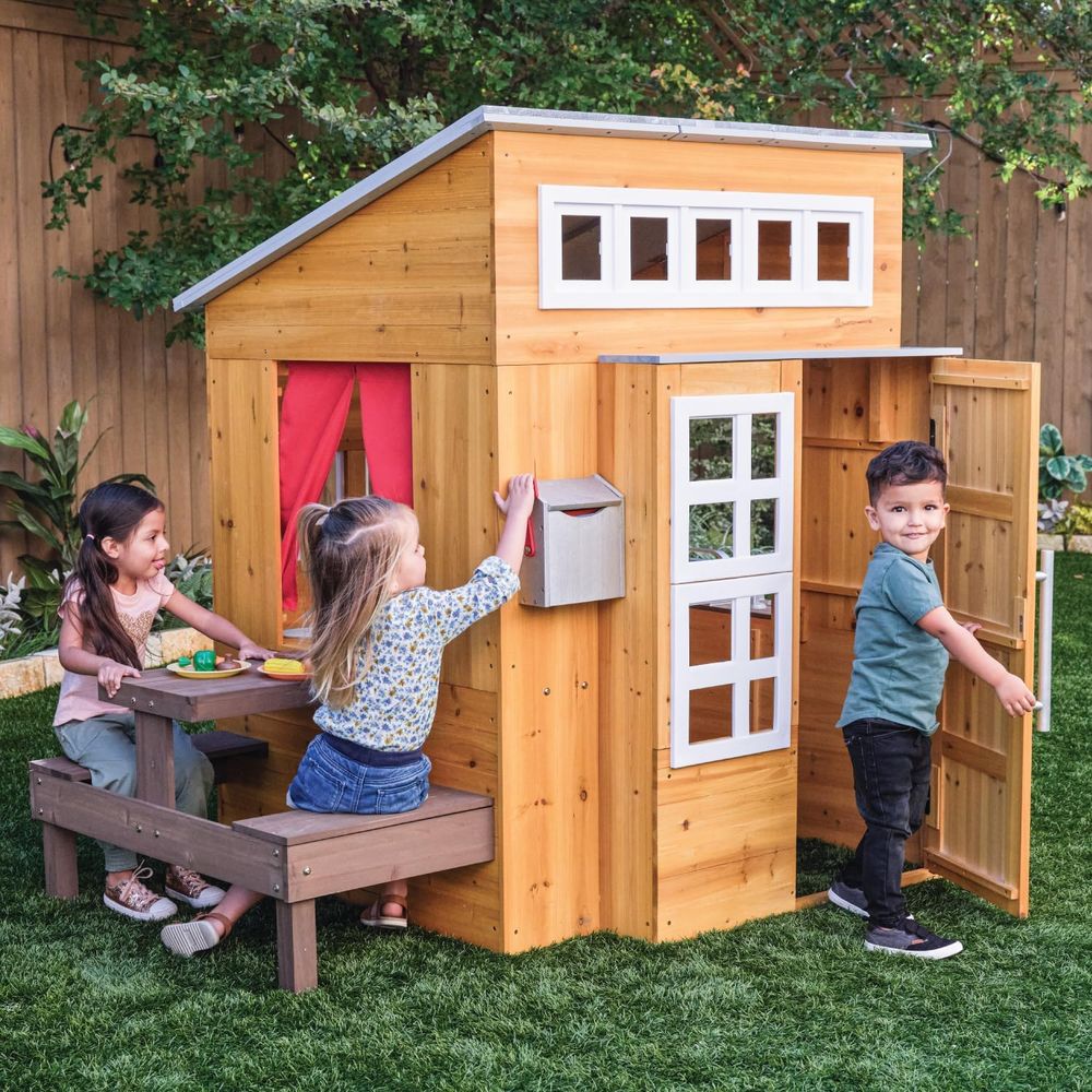 KidKraft Modern Wooden Playhou - Kids Outdoor Wooden Table ulasan dan harga