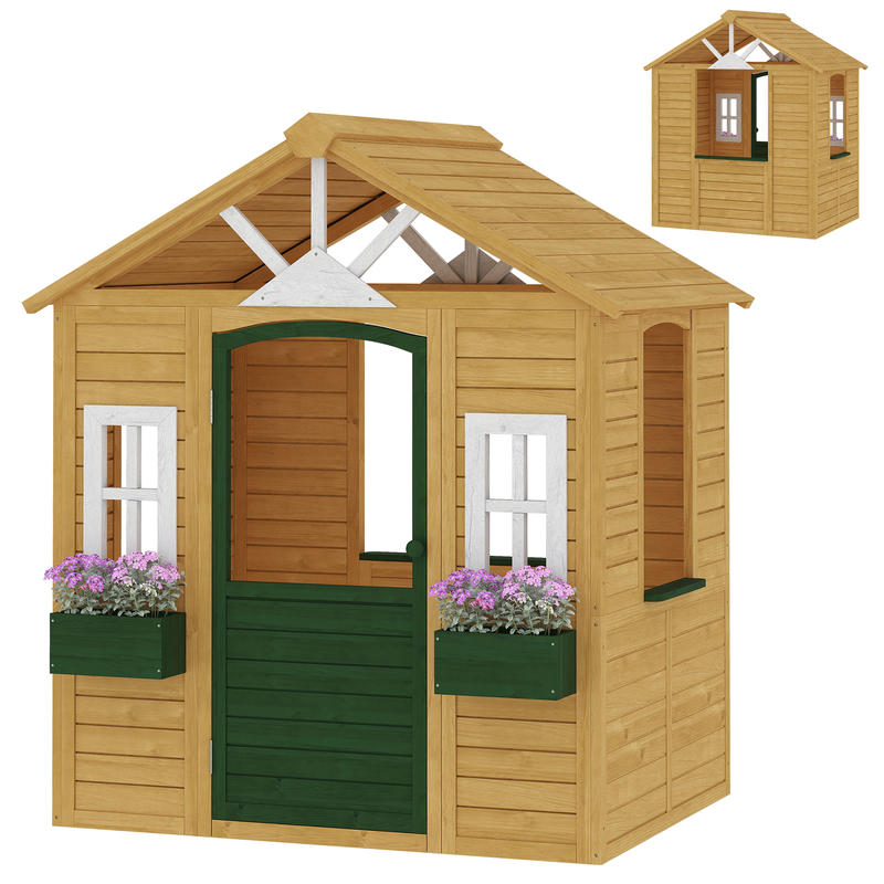 Qaba Outdoor Playhouse, Wooden - Qaba Kids Outdoor Playhouse ulasan dan harga