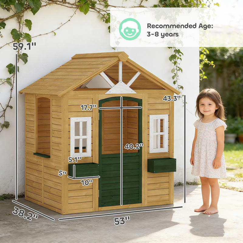 Qaba Outdoor Playhouse, Wooden - Qaba Kids Outdoor Playhouse ulasan dan harga