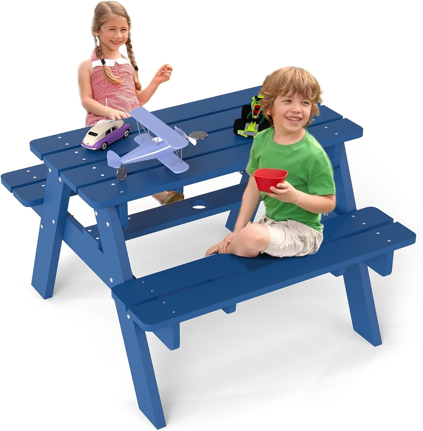 Kids Picnic Table, HDPE All We - Kids Outdoor Table And Chairs With Umbrella ulasan dan harga