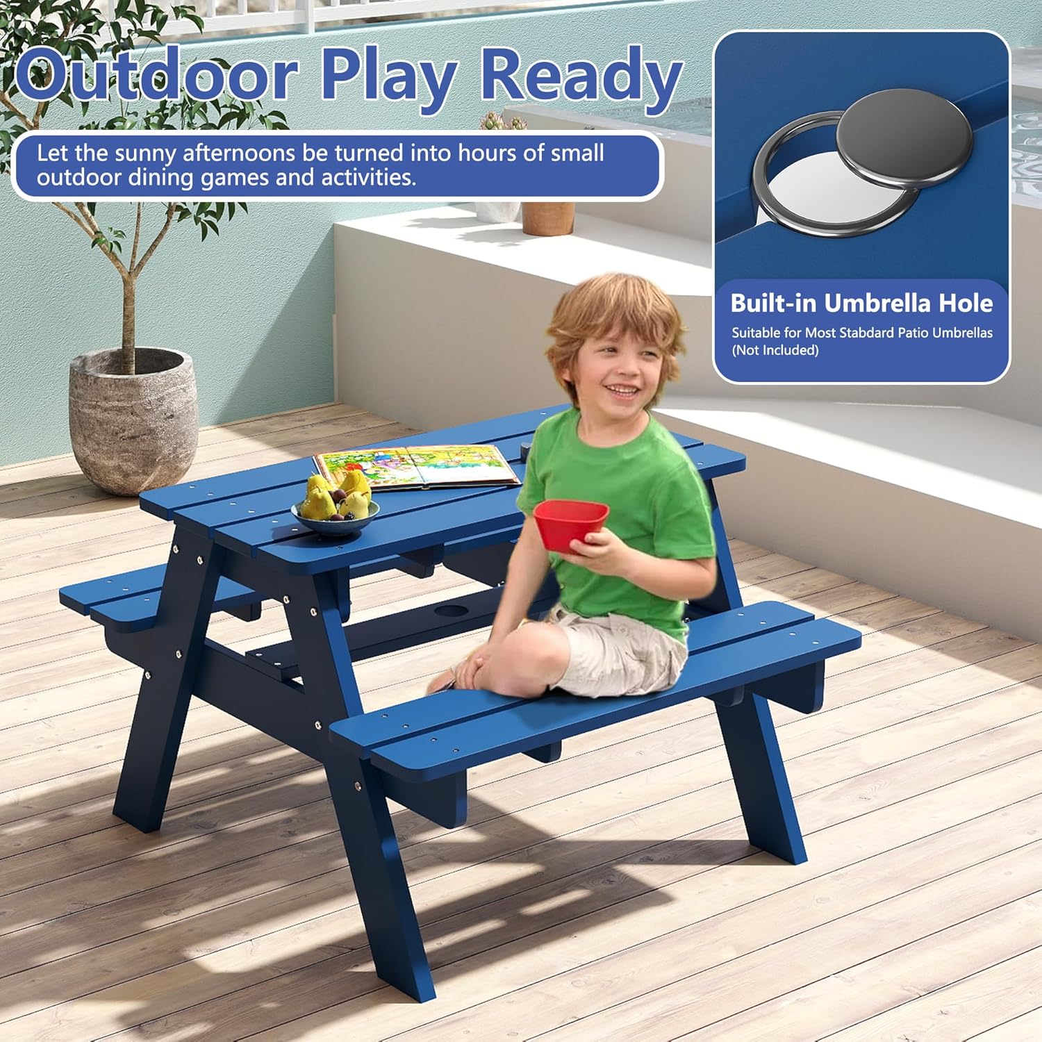 Kids Picnic Table, HDPE All We - Kids Outdoor Table And Chairs With Umbrella ulasan dan harga