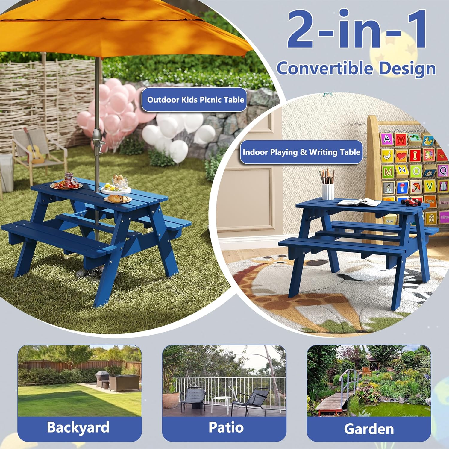Kids Picnic Table, HDPE All We - Kids Outdoor Table And Chairs With Umbrella ulasan dan harga