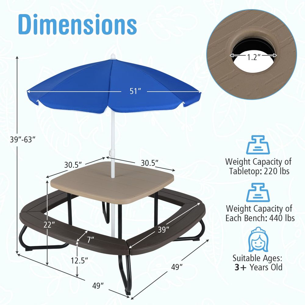 Kids Picnic Table, 8 Person To - Kids Outdoor Table And Chairs With Umbrella ulasan dan harga