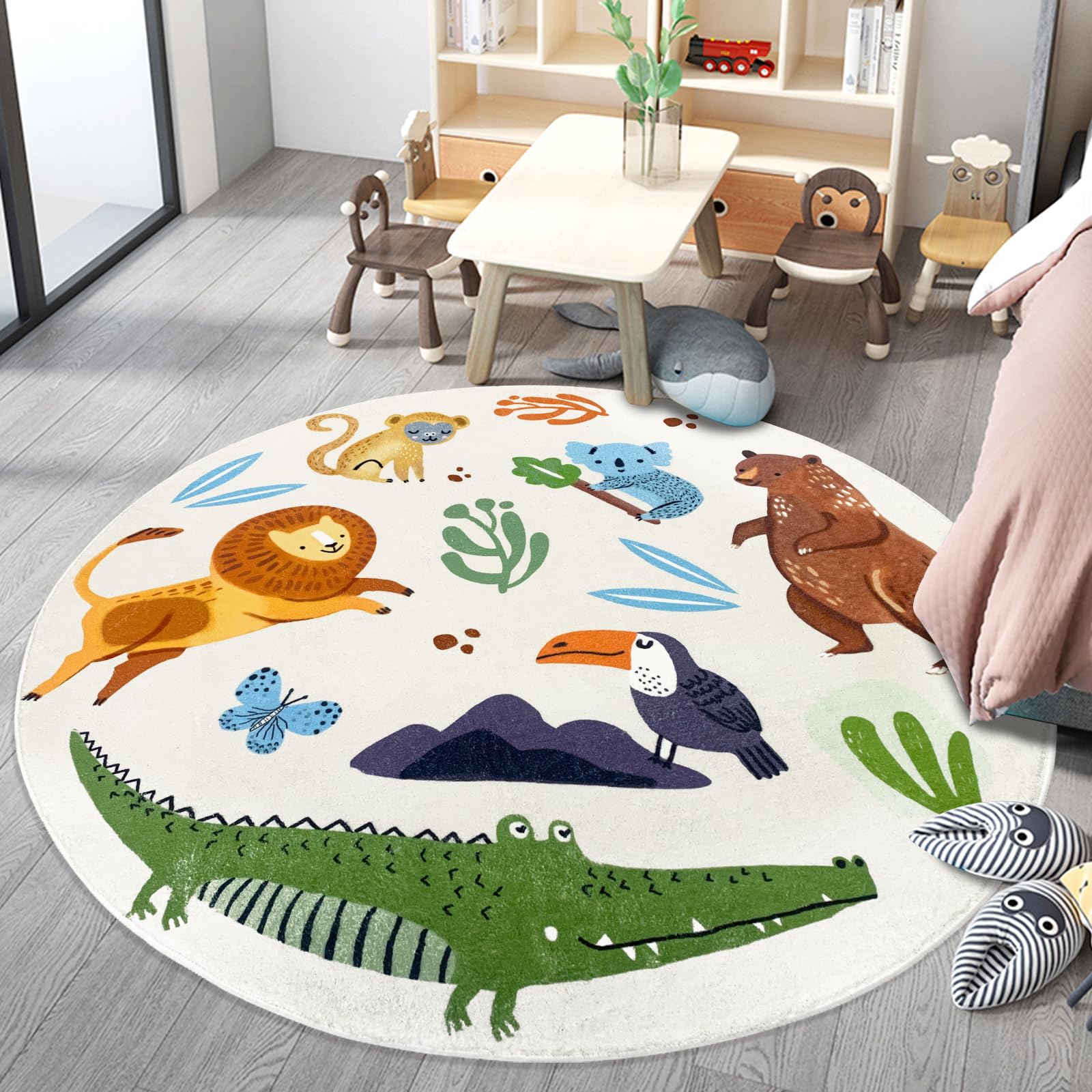 Kids Rug Carpet Round Zoo Anim - Kids Outdoor Zoo ulasan dan harga