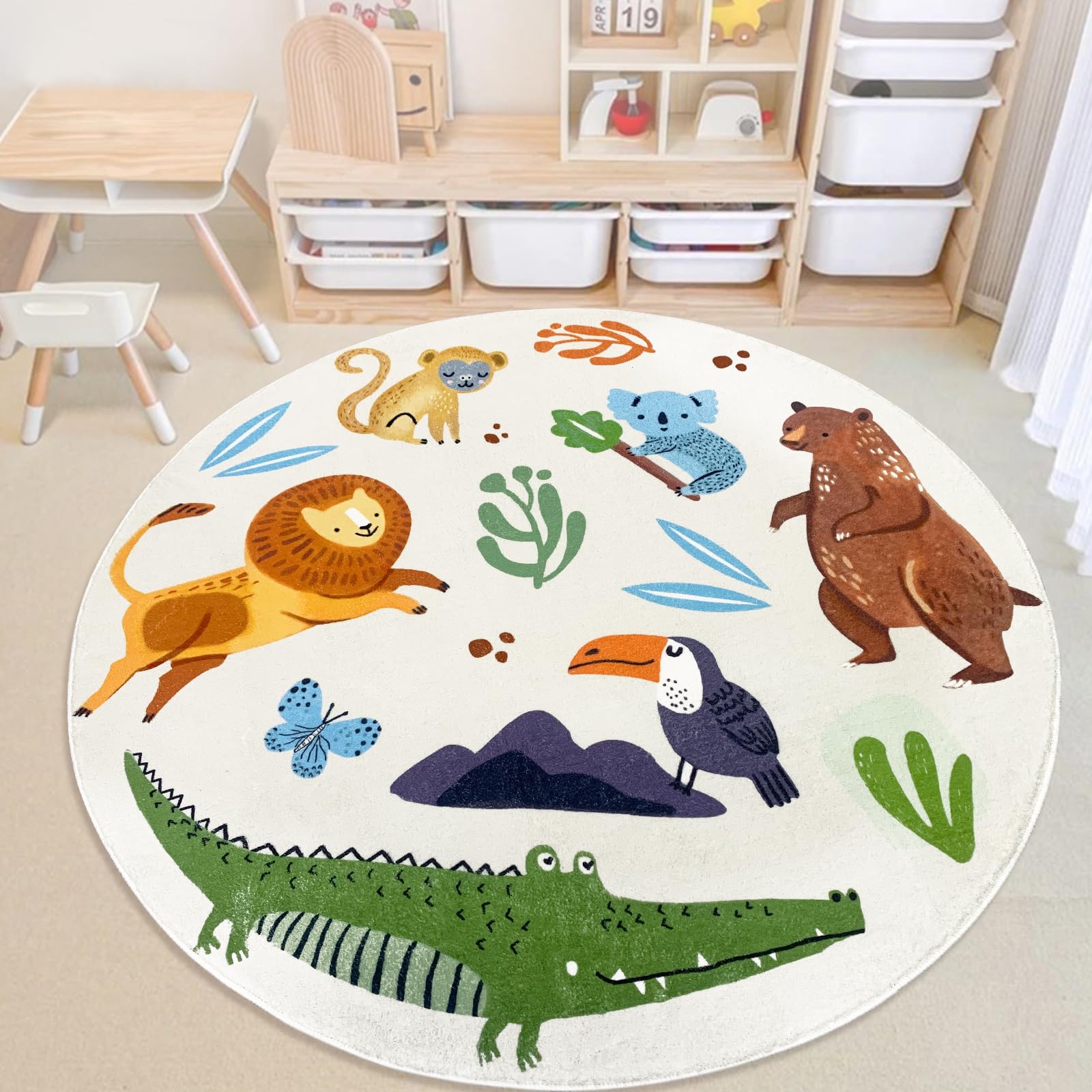 Kids Rug Carpet Round Zoo Anim - Kids Outdoor Zoo ulasan dan harga