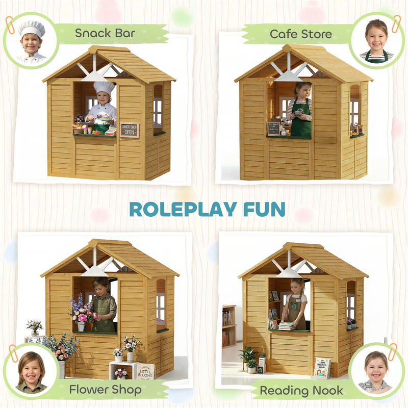 Qaba Outdoor Playhouse, Wooden - Qaba Kids Outdoor Playhouse ulasan dan harga