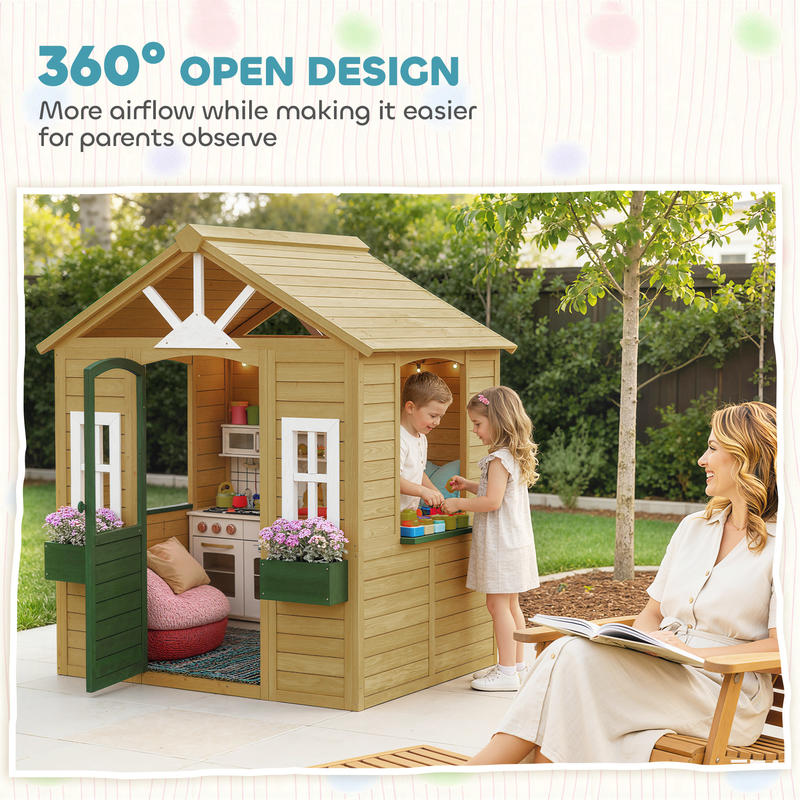Qaba Outdoor Playhouse, Wooden - Qaba Kids Outdoor Playhouse ulasan dan harga