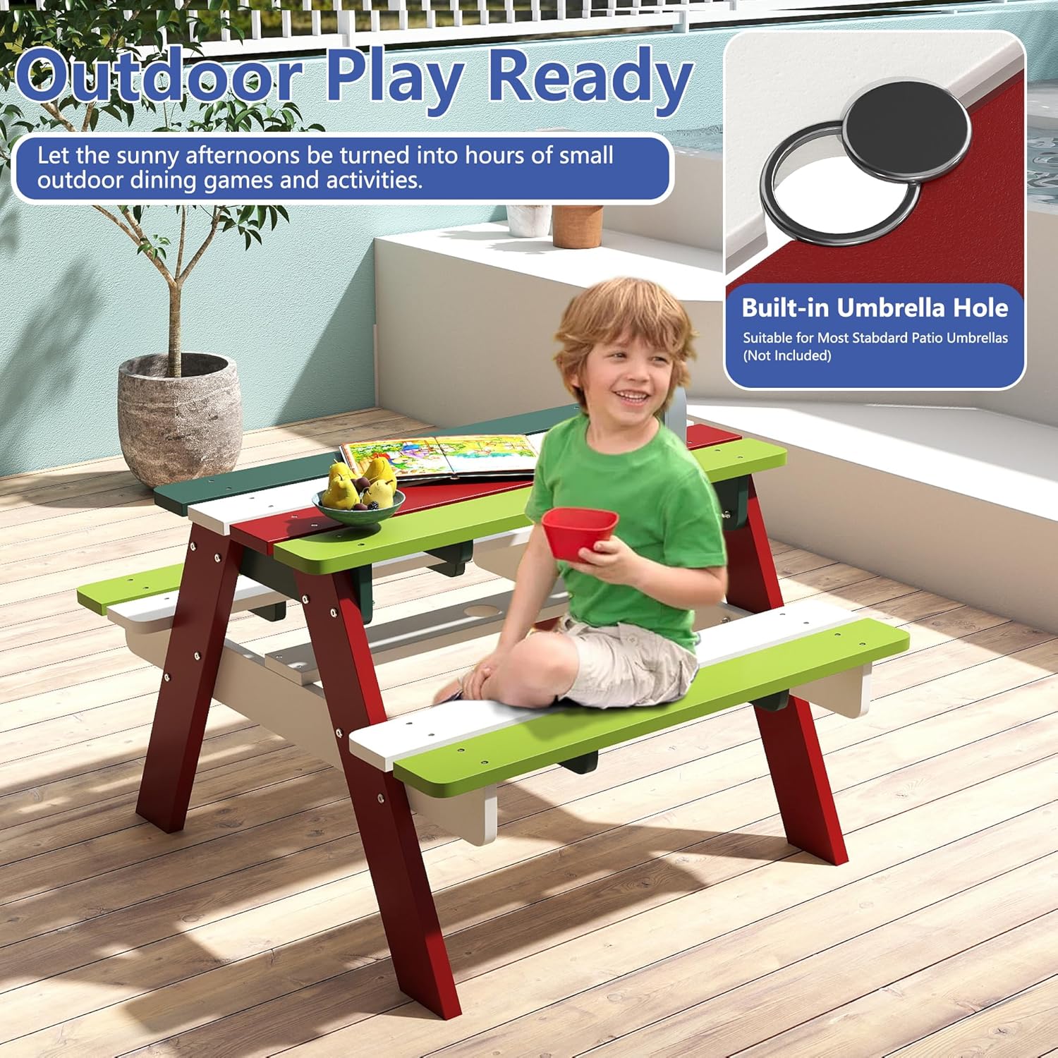 Kids Picnic Table, HDPE All We - Kids Outdoor Table And Chairs With Umbrella ulasan dan harga