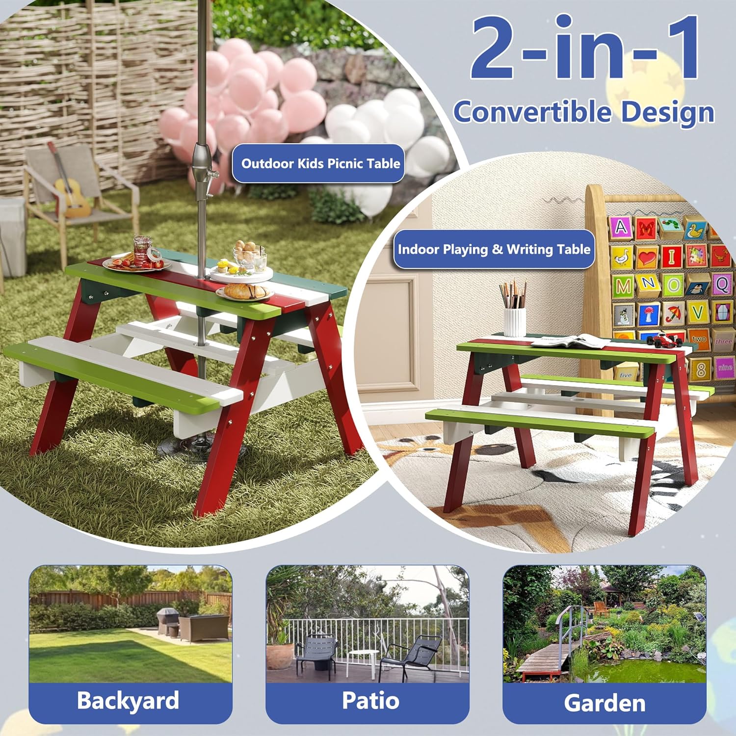 Kids Picnic Table, HDPE All We - Kids Outdoor Table And Chairs With Umbrella ulasan dan harga