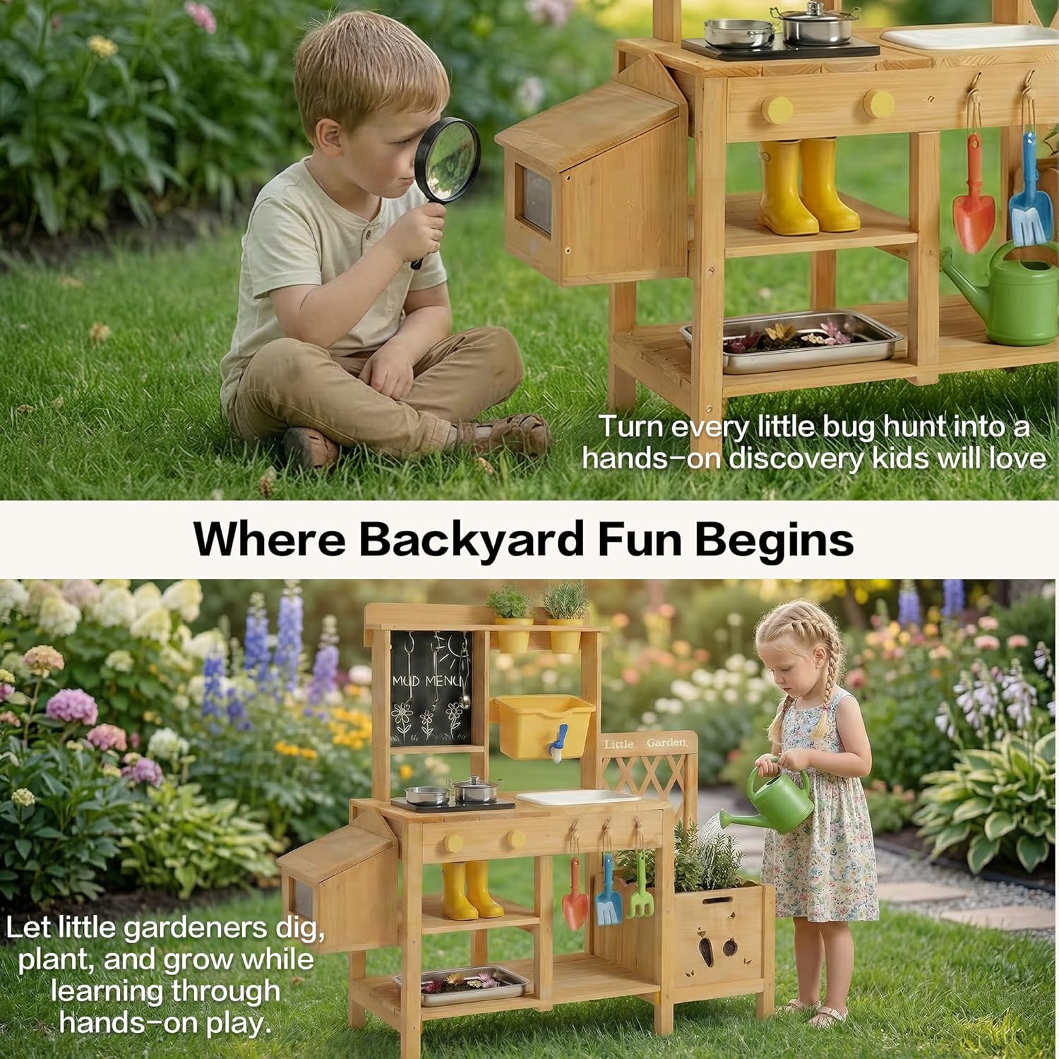 Wooden Mud Kitchen for Kids, O - Kids Outdoor Mud Table ulasan dan harga