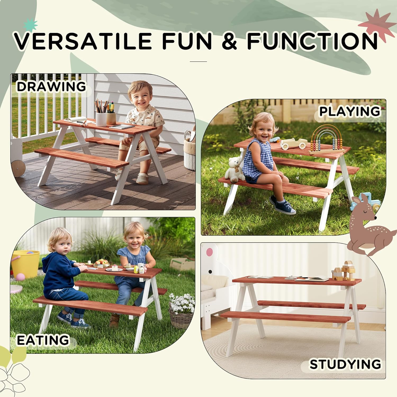 Kids Picnic Table Set, Wooden  - Kids Outdoor Wooden Table ulasan dan harga