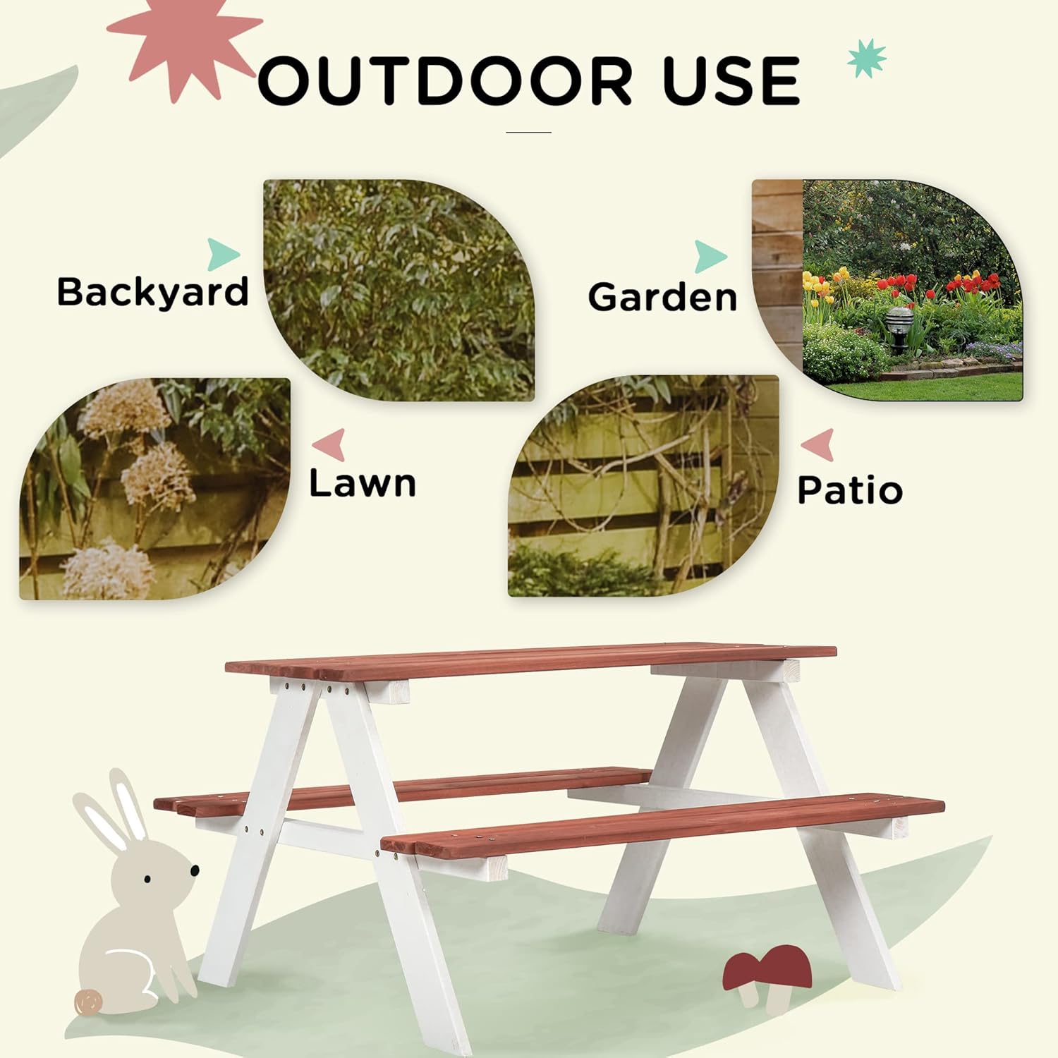 Kids Picnic Table Set, Wooden  - Kids Outdoor Wooden Table ulasan dan harga