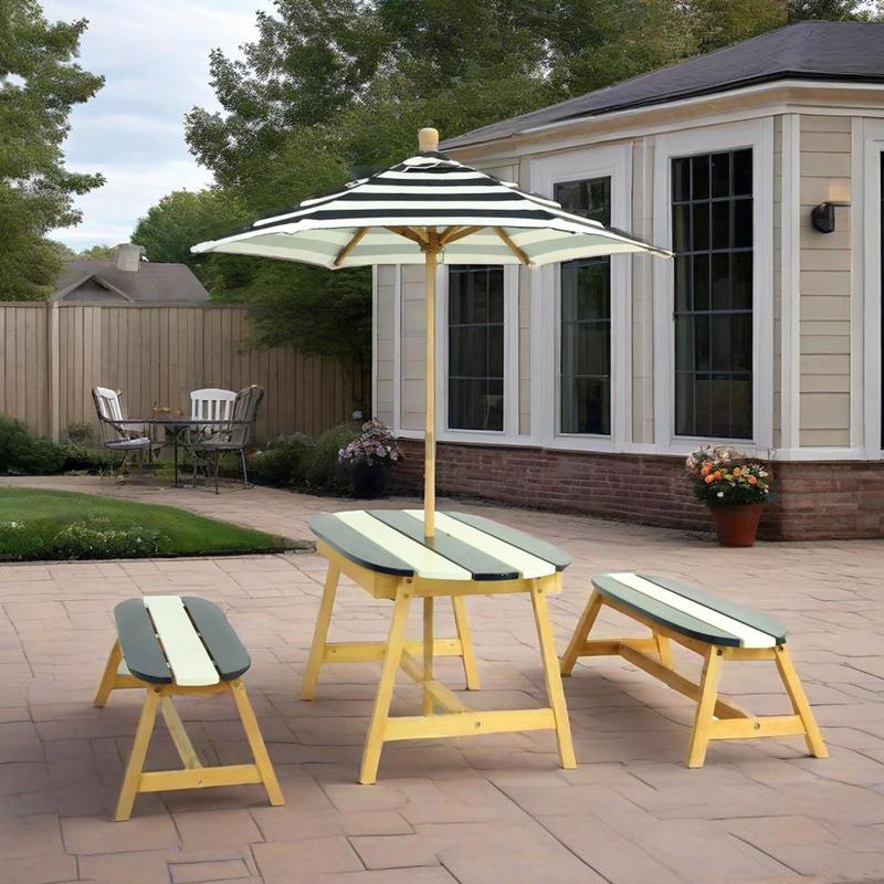 Playful Picnic Table with Umbr - Kids Outdoor Table And Chairs With Umbrella ulasan dan harga