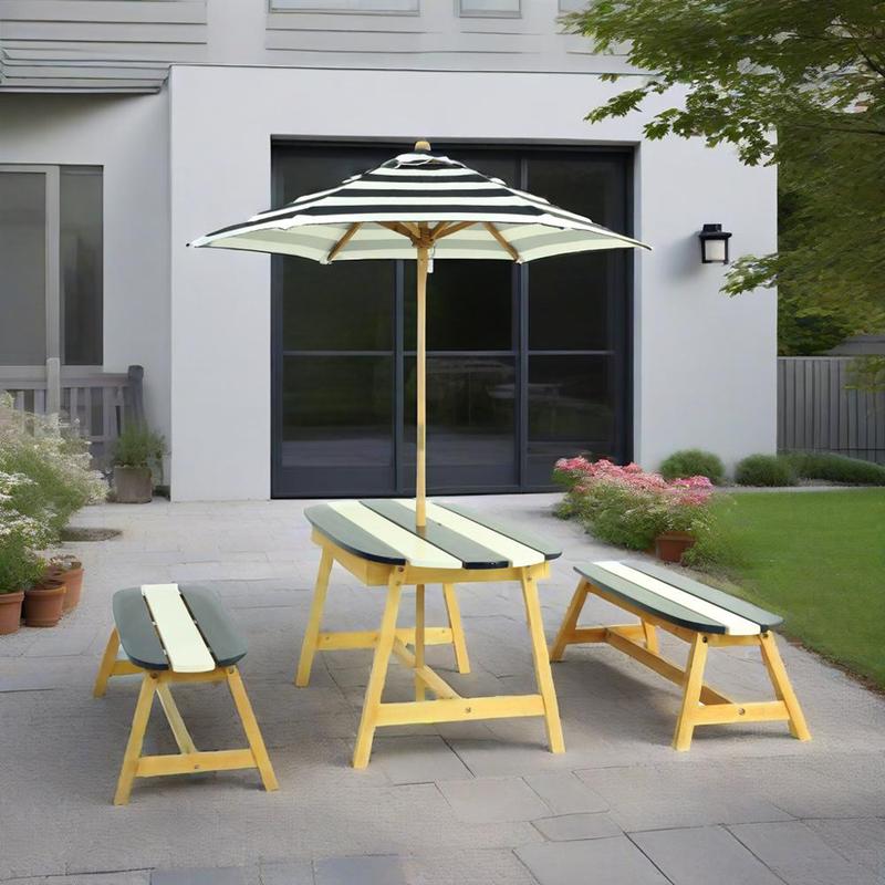 Playful Picnic Table with Umbr - Kids Outdoor Table And Chairs With Umbrella ulasan dan harga
