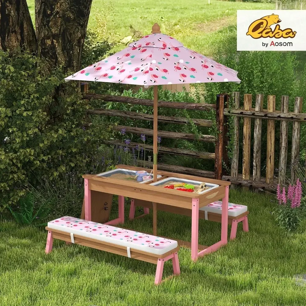 Wooden Picnic Table Set with U - Kids Outdoor Wooden Table ulasan dan harga