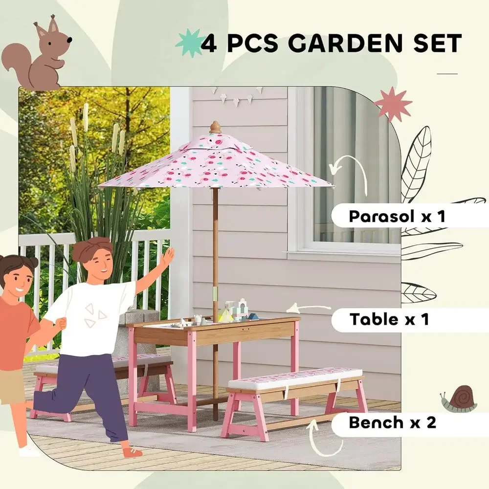 Wooden Picnic Table Set with U - Kids Outdoor Wooden Table ulasan dan harga