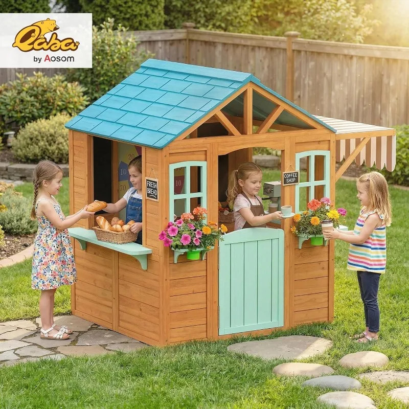 Qaba Outdoor Playhouse, Wood K - Qaba Kids Outdoor Playhouse ulasan dan harga