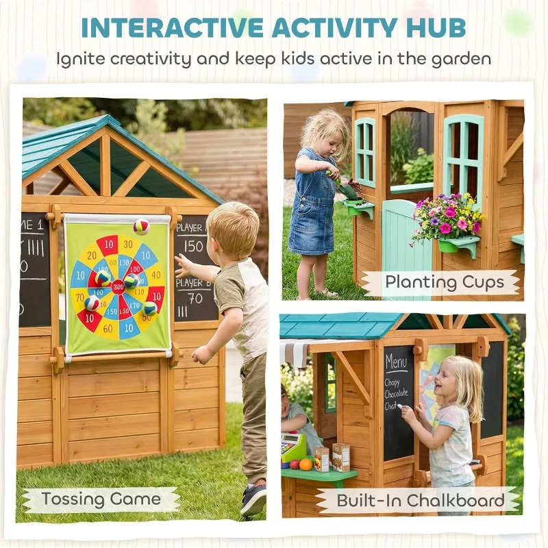 Qaba Outdoor Playhouse, Wood K - Qaba Kids Outdoor Playhouse ulasan dan harga