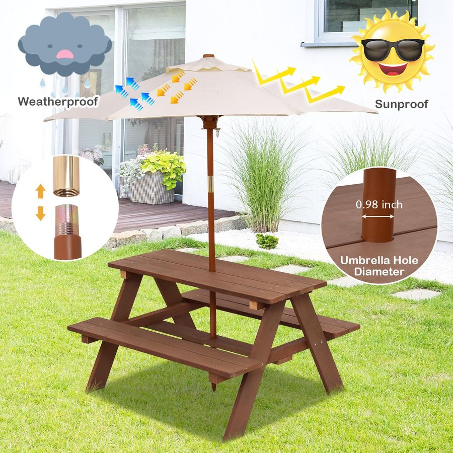 Kids Picnic Table, Fir Wood Ki - Kids Outdoor Table And Chairs With Umbrella ulasan dan harga