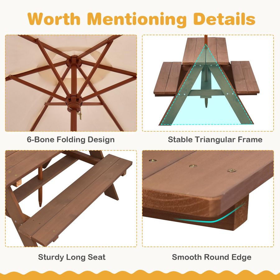 Kids Picnic Table, Fir Wood Ki - Kids Outdoor Table And Chairs With Umbrella ulasan dan harga