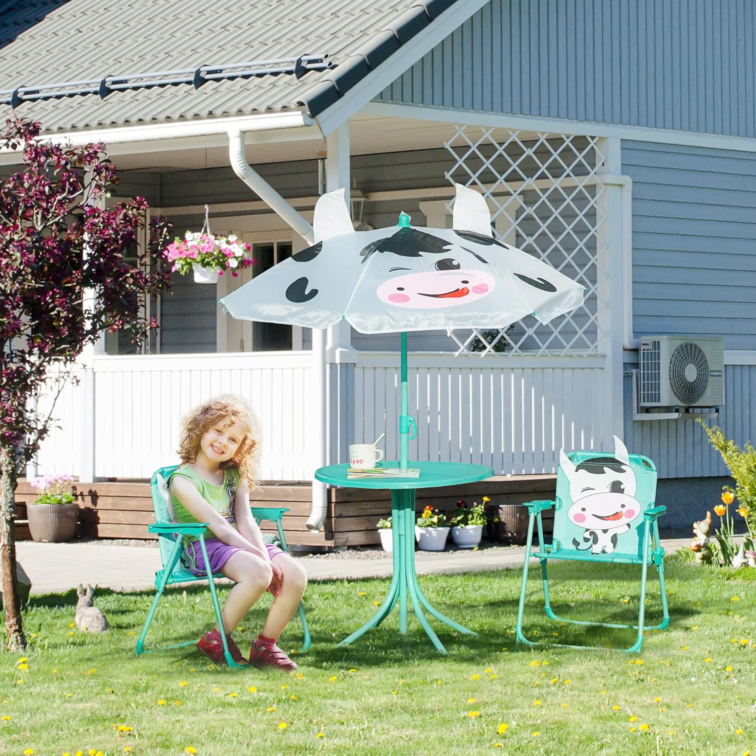 Kids Folding Table & Chair Set - Kids Outdoor Table And Chairs With Umbrella ulasan dan harga