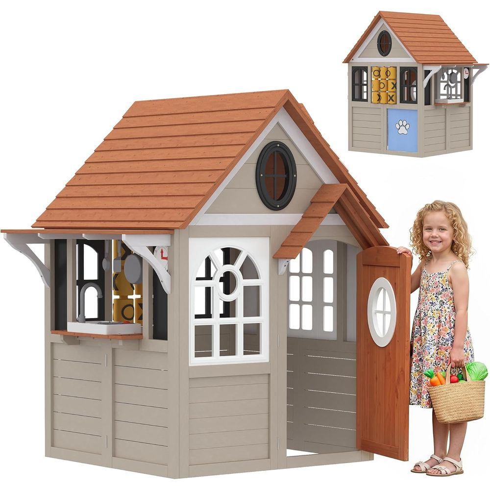 Qaba Outdoor Playhouse, Wooden - Qaba Kids Outdoor Playhouse ulasan dan harga