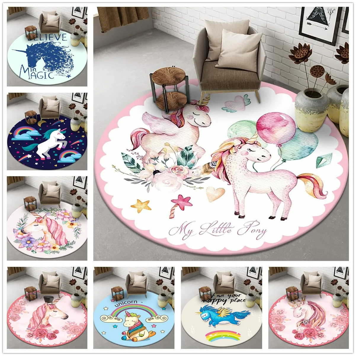 Cartoon Unicorn Round Rug Love - Kids Unicorn Outdoor Chair ulasan dan harga