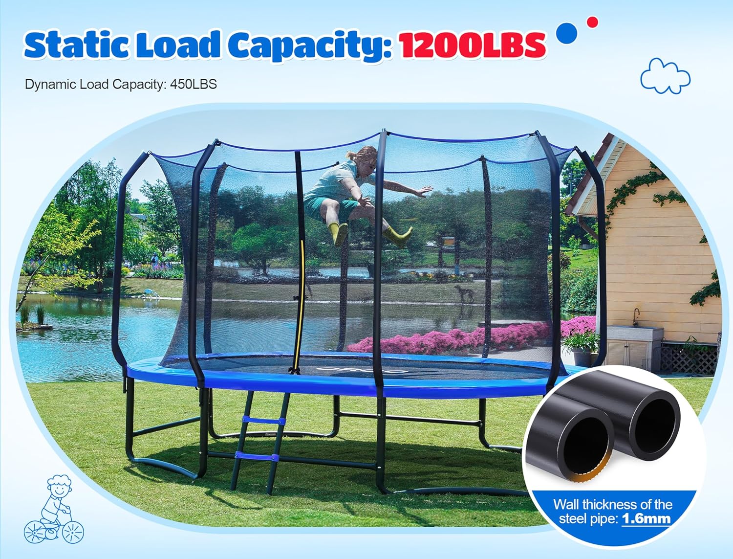 Oval Outdoor Trampoline with S - Kids Outdoor Net ulasan dan harga