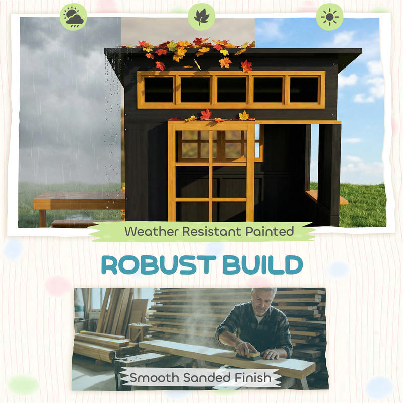 Qaba Outdoor Playhouse, Wooden - Qaba Kids Outdoor Playhouse ulasan dan harga