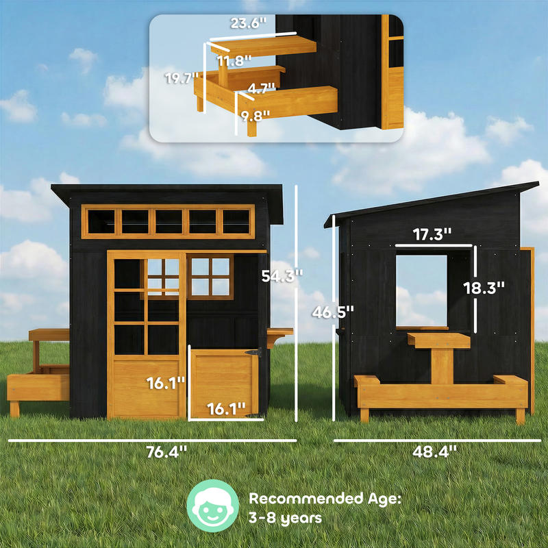 Qaba Outdoor Playhouse, Wooden - Qaba Kids Outdoor Playhouse ulasan dan harga