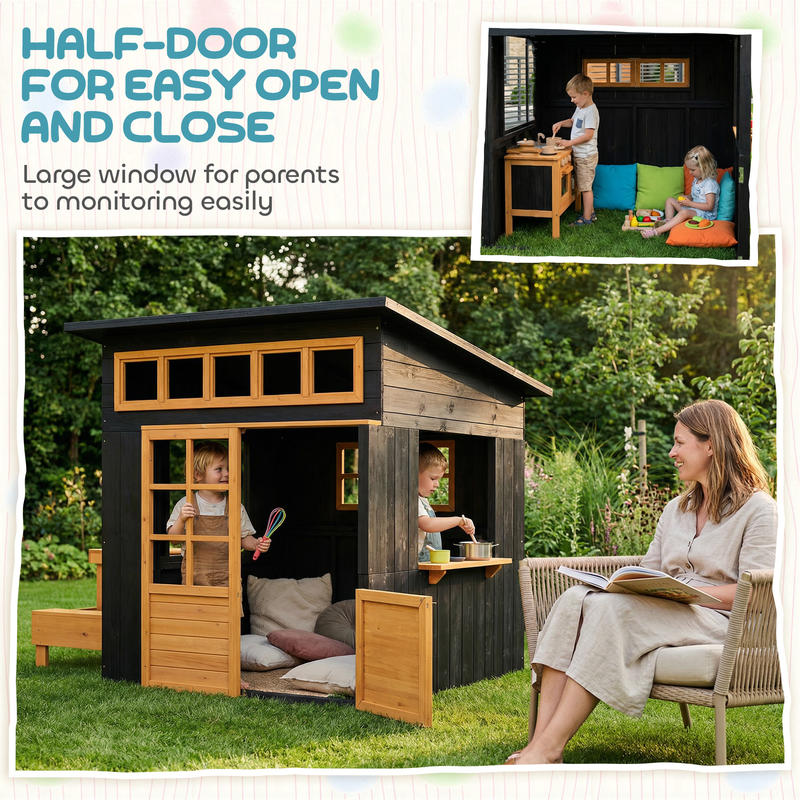 Qaba Outdoor Playhouse, Wooden - Qaba Kids Outdoor Playhouse ulasan dan harga