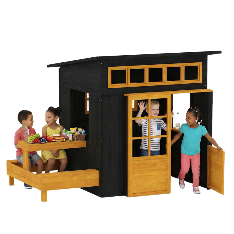 Qaba Outdoor Playhouse, Wooden - Qaba Kids Outdoor Playhouse ulasan dan harga