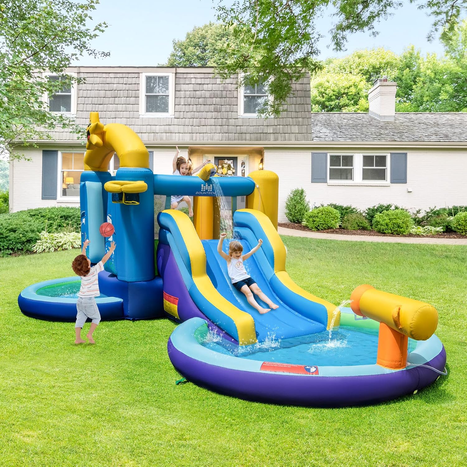 Inflatable Water Slide, 2 in 1 - Kids Outdoor Bounce House ulasan dan harga