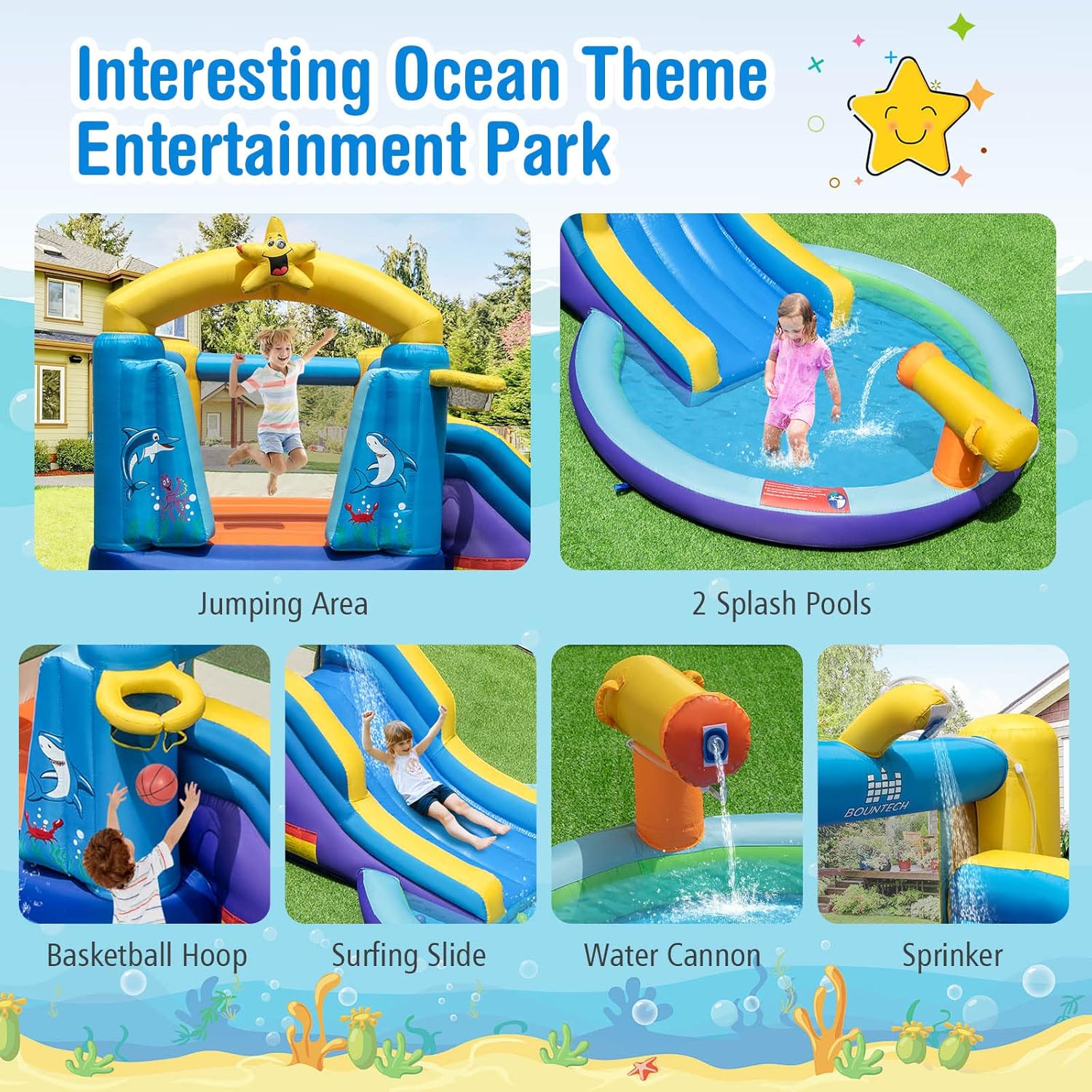 Inflatable Water Slide, 2 in 1 - Kids Outdoor Bounce House ulasan dan harga