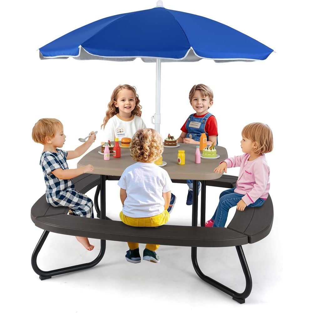 Kids Picnic Table, 8 Person To - Kids Outdoor Table And Chairs With Umbrella ulasan dan harga