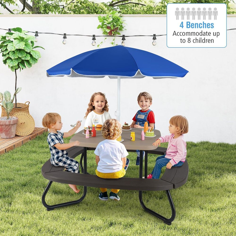 Kids Picnic Table, 8 Person To - Kids Outdoor Table And Chairs With Umbrella ulasan dan harga