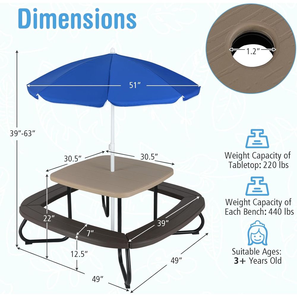 Kids Picnic Table, 8 Person To - Kids Outdoor Table And Chairs With Umbrella ulasan dan harga