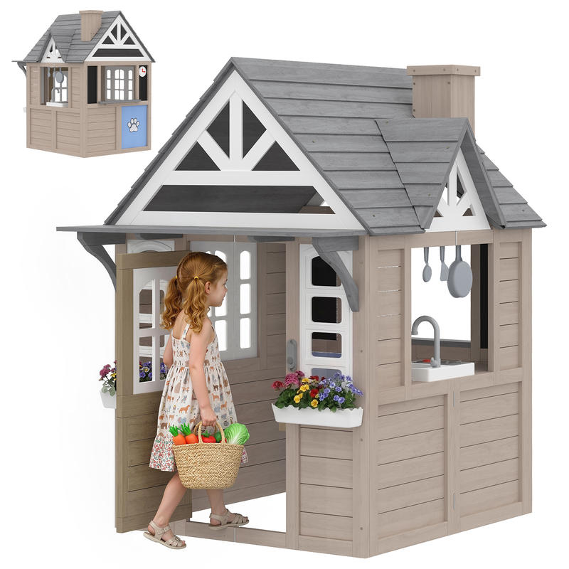Qaba Outdoor Playhouse, Wooden - Qaba Kids Outdoor Playhouse ulasan dan harga
