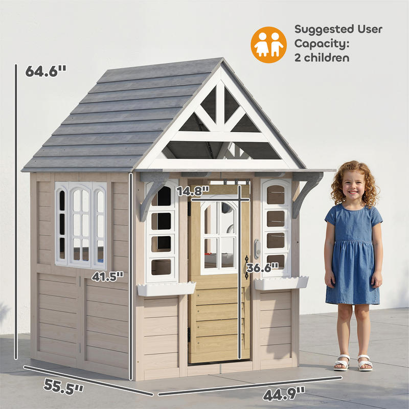 Qaba Outdoor Playhouse, Wooden - Qaba Kids Outdoor Playhouse ulasan dan harga